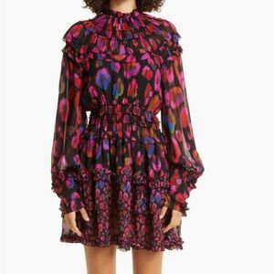 Farm Rio Iridescent Leopard Mini Dress Ruffle Sleeve Dress